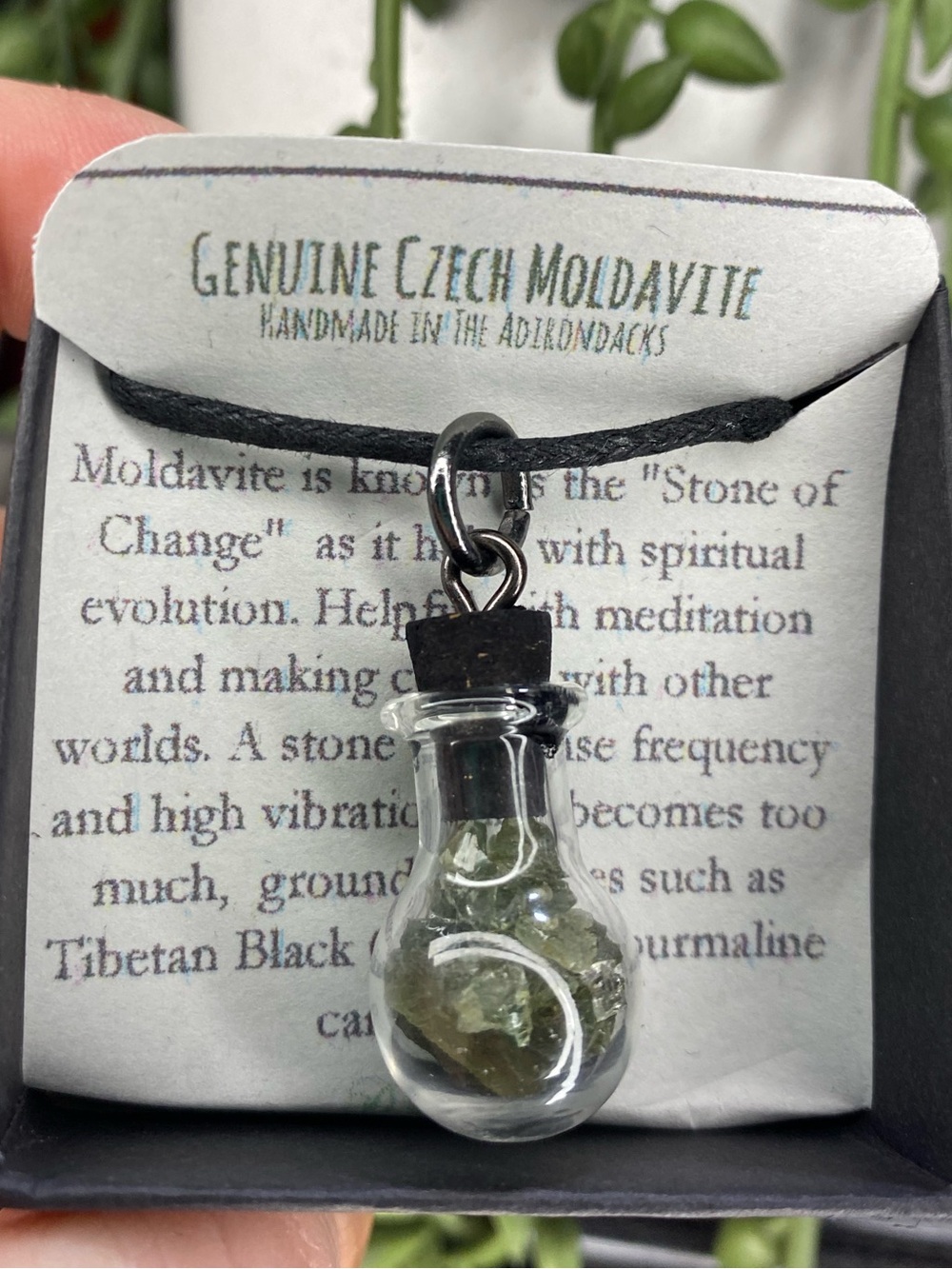 Genuine Rough  Raw Moldavite Chips  in Glass gem round fairy bottle - steel